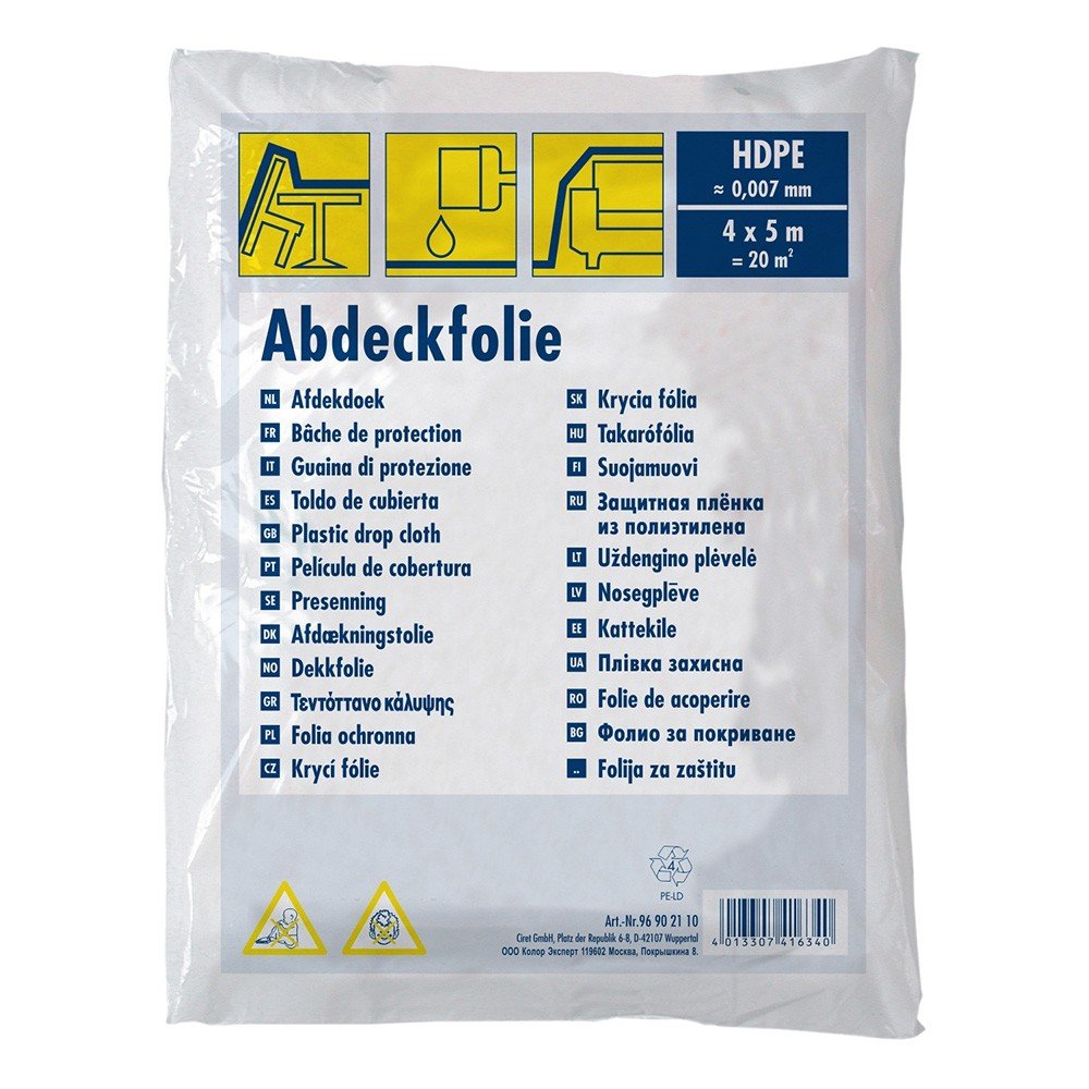 Fólie zakrývací HDPE 4×5m, 7my, skládaná, průsvitná