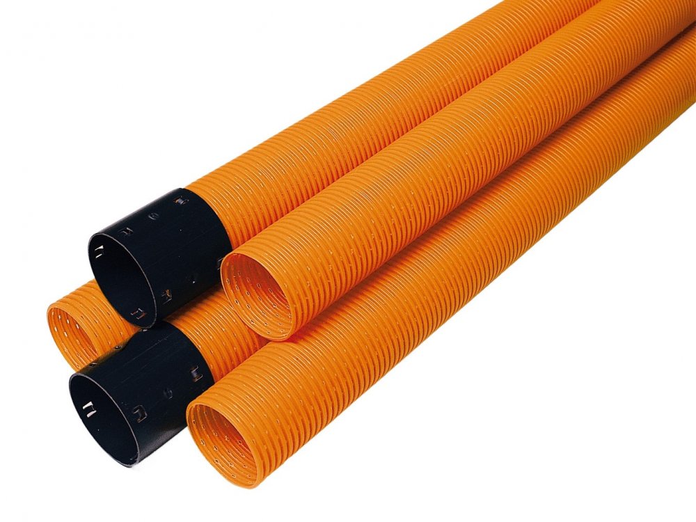 Trubka drenážní děrovaná Opti drän DN 125 se spojkou oranžová PVC-U 2,5 m