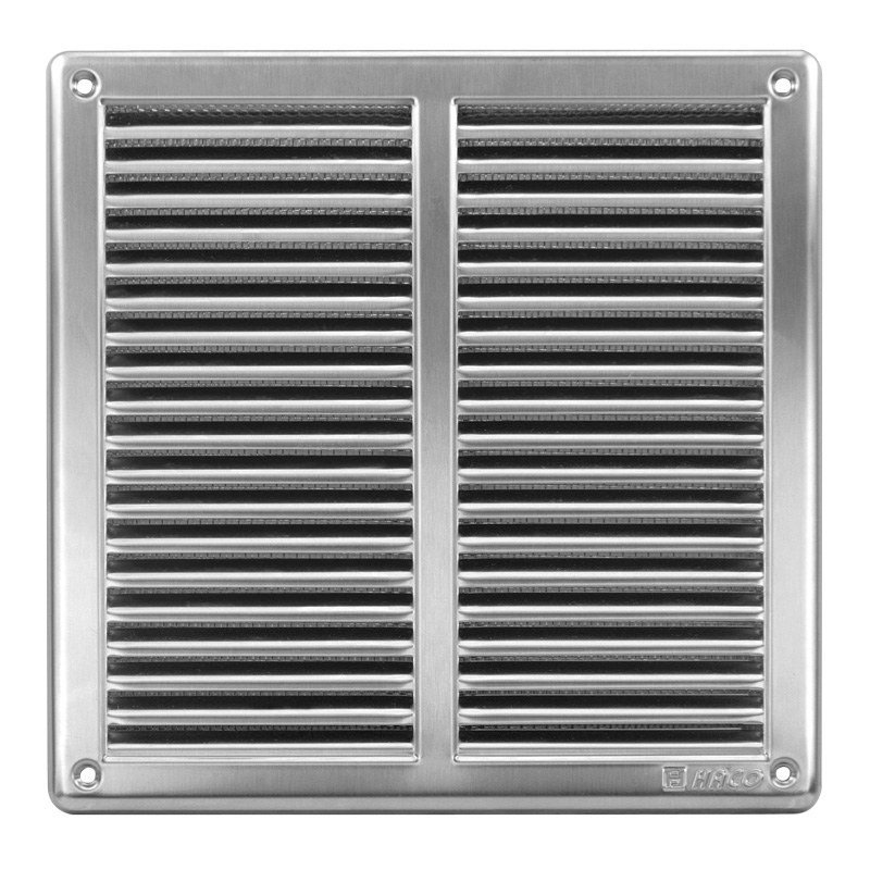Mřížka větrací Haco 250×250 mm nerezová s rámečkem a síťovinou