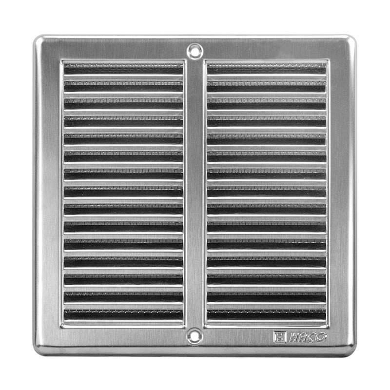 Mřížka větrací Haco 200×200 mm nerezová s rámečkem a síťovinou
